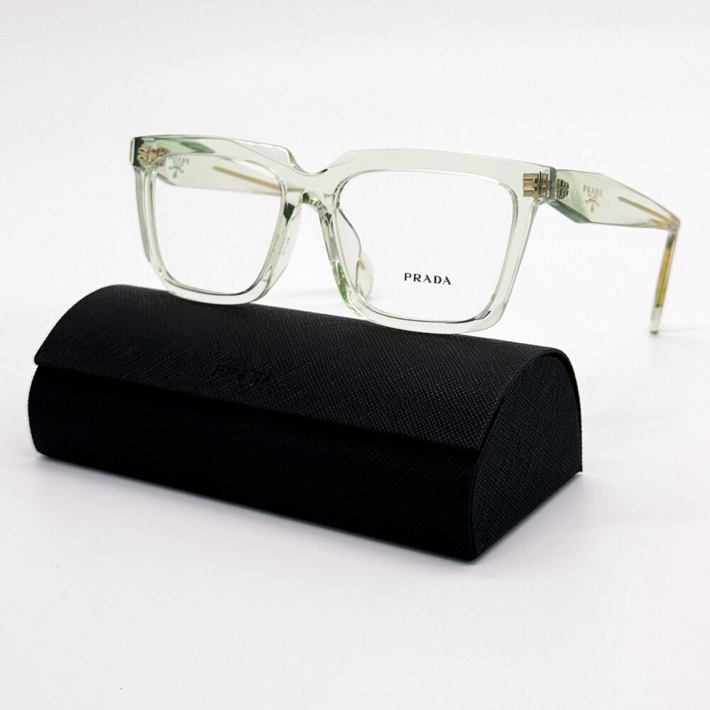 NEW PRADA EYEGLASSES PRA19VF 14R1O1, PR A19VF 14R1O1 TRANSPARENT MINT WOMEN
